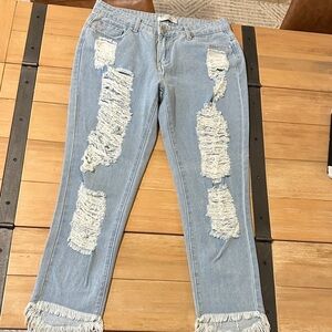 Y2K Vintage Crop 11 Harmony & Havoc jeans capri Distressed Light Blue Jeans NWOT